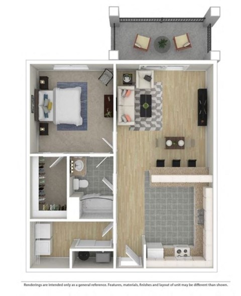 Floor plan for 1 bed, 1 bath, 882 sqft